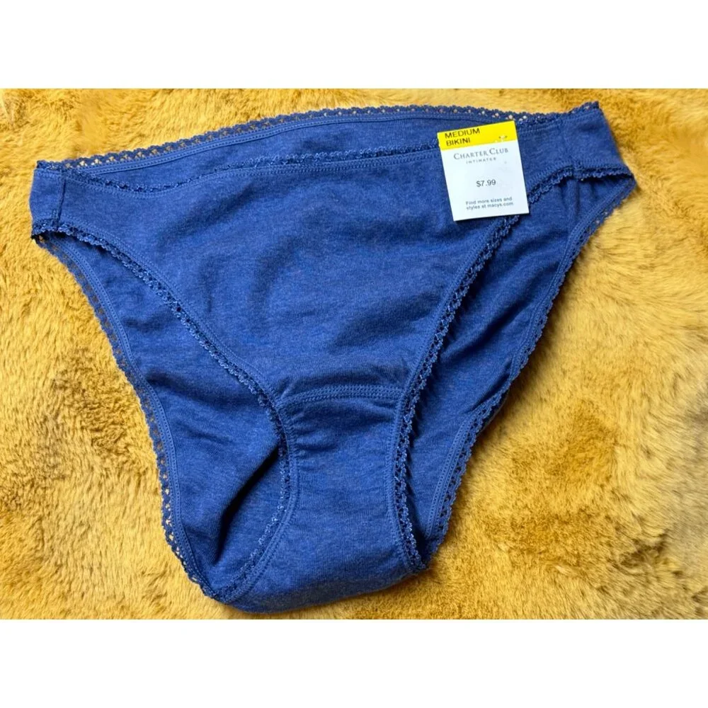 Charter Club Women's Everyday Cotton Bikini Underwear, Galaxy‎ Blue, Size M, NWT